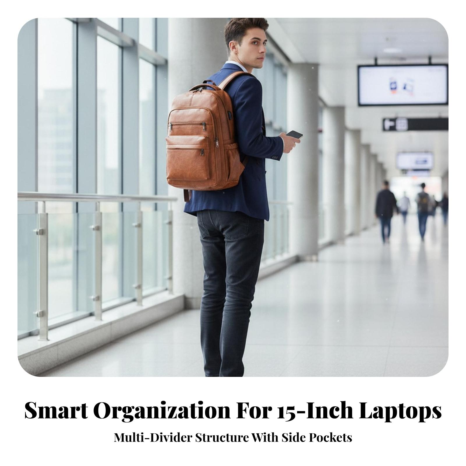 Leather Work Rucksack - Zaino Impermeabile da Uomo con Scomparto
